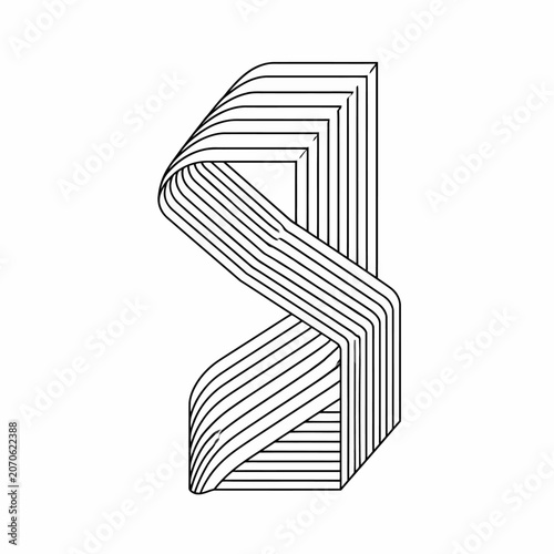 Abstract Geometric Line Art Illustration of a Stylized Letter S or Number Three.