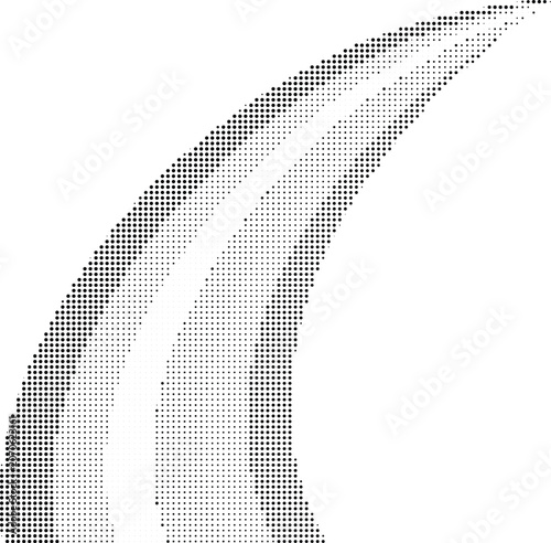 Abstract halftone wave pattern with dark circular gradient dots on transparent background for modern digital design graphics.