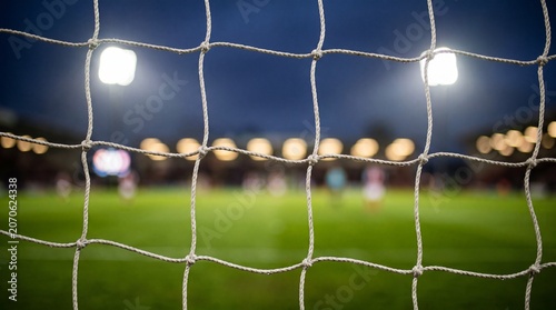 Football goal net with stadium lights background
