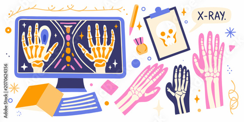 Quadro su tela X ray Images And Skeletal Anatomy Colorful Vector Illustration