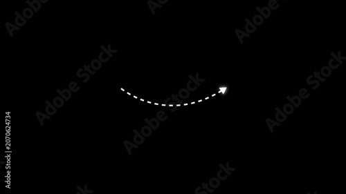Abstract Animated dotted arrow pointing Right concept animation. Glowing Right arrow direction icon with dotted line animation. 