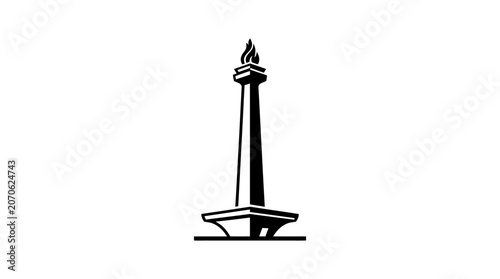 Iconic Monas National Monument Silhouette Illustration on Isolated White Background
