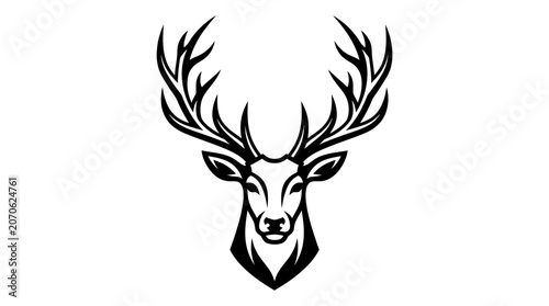 Majestic Deer Head with Antlers Vector Logo on Isolated White Background