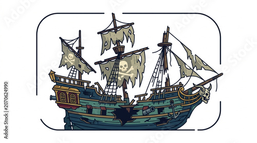 Canvastavla Ghostly pirate ship with tattered sails and skull flags.