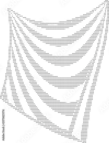 Abstract pattern of curved lines and dots in a flowing motion on a transparent background.