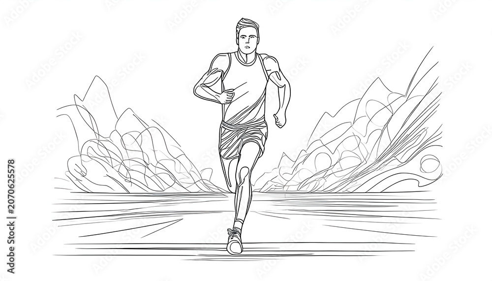 Fototapeta premium Abstract one line drawing and continue for the sport, Running
