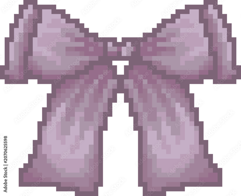 Fototapeta premium Retro pixel art ribbon bow in muted purple pastel colors, cute decorative accessory for game UI, stationery, and scrapbook projects