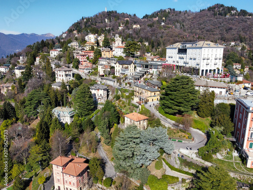Aerial view of the picturesque village of Brunate on Lake Como