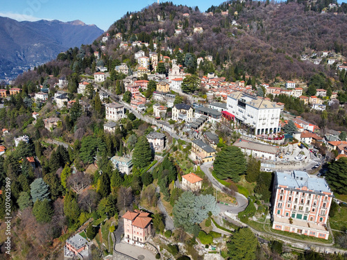 Aerial view of the picturesque village of Brunate on Lake Como