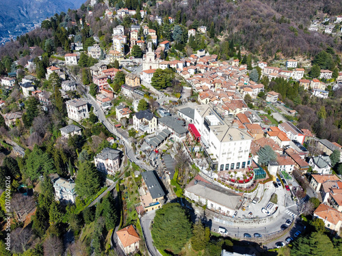 Aerial view of the picturesque village of Brunate on Lake Como