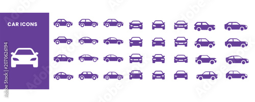 Car Icon Set Vector Vehicle Automobile Symbol Collection Flat Silhouette Graphic