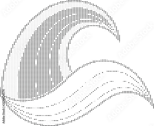 Abstract wave halftone vector illustration featuring monochrome dotted pattern for modern graphic design and printing.