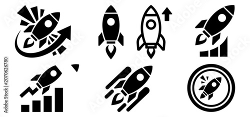 Foto Rocket launch icon set for business startup, growth, and boost concepts