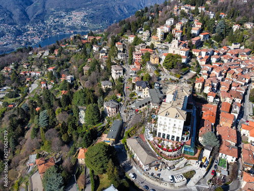 Aerial view of the picturesque village of Brunate on Lake Como