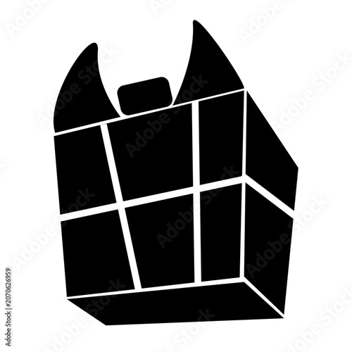 Modern gift box icon in minimalist black silhouette style. Perfect for holiday, birthday, celebration, shopping, surprise, package, present, retail, e-commerce, and festive design projects.