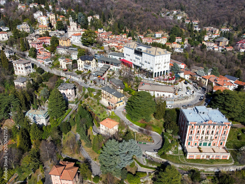 Aerial view of the picturesque village of Brunate on Lake Como