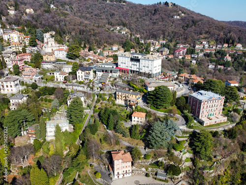 Aerial view of the picturesque village of Brunate on Lake Como