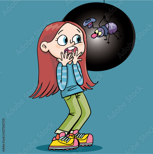 Valokuva girl was scared by a spider that greeted her kindly