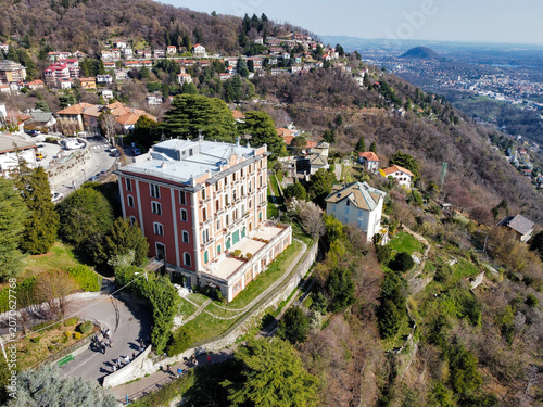 Aerial view of the picturesque village of Brunate on Lake Como