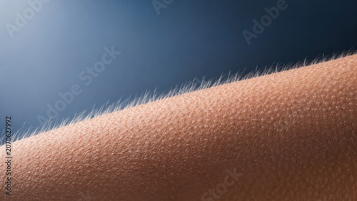 Macro detail of goosebumps on human skin with fine body hair, physiological response, dermatology concept