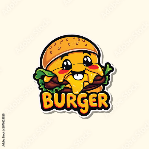 Burger Mascot Logo Badge Vector Illustration