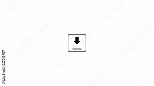 Downloading bar complete animation, Circular black and white download button animation, downward pointing arrow motion graphic, app download screens,downloading icon sign button with  check mark.