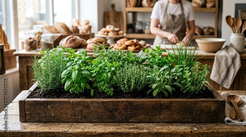 Fresh Herbs Growing in a Rustic Kitchen Garden Scene.