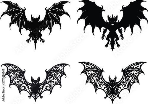 Black bat wings with intricate decorative patterns in silhouette style