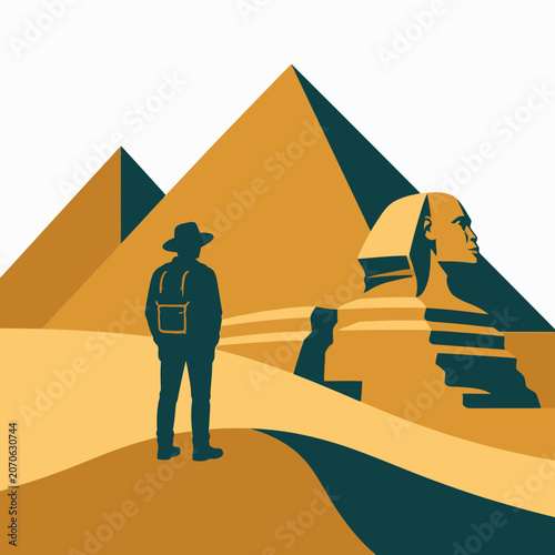 Adventurous Hiker Exploring Ancient Egyptian Pyramid Site.