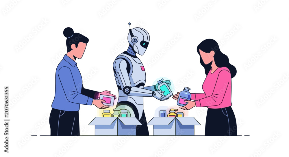 Fototapeta premium Artificial intelligence ai robot human trading logistics