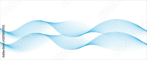 Abstract light blue flowing wave lines pattern on white background. horizontal glowing blue line symbol. vector illustration.