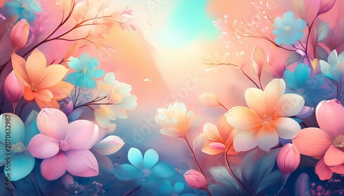 Colorful Floral Background Pastel Colors Spring Flowers Nature Digital Art