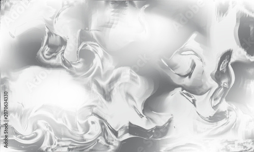 Liquid silver background with abstract waves. Vector realistic illustration of glossy chrome metal texture, smooth grey silk cloth, steel color fluid substance, wavy surface, aluminum foil material