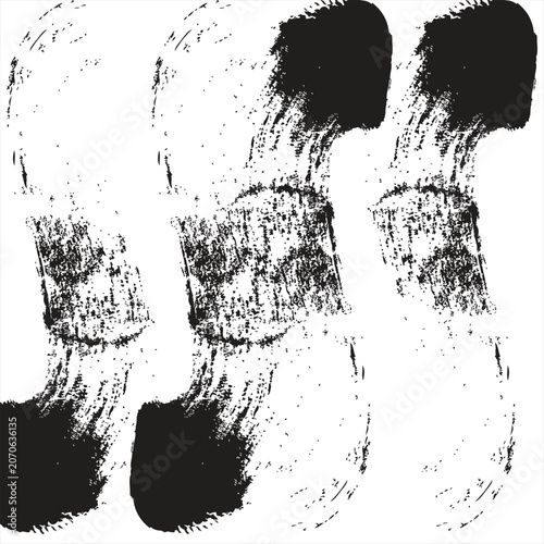 Black and white illustration of three human feet with smudge effect