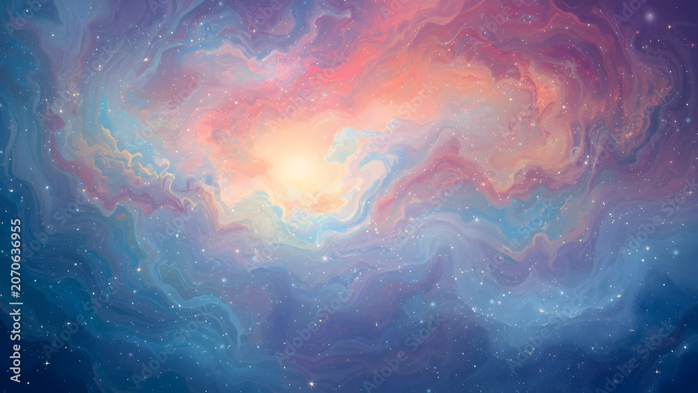 Obraz premium Vibrant Cosmic Nebula with Swirling Colors and Stars - Outer Space Background
