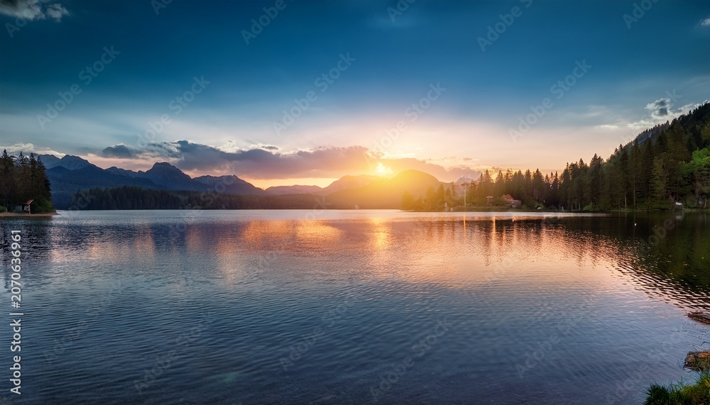 Fototapeta premium A Calm Lake With A Sunset