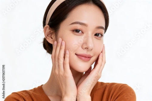Woman with hands on face wearing headband