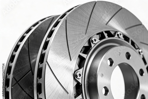 Closeup of a metallic brake disc
