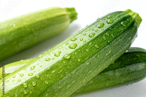 Fresh green zucchinis with water droplets
