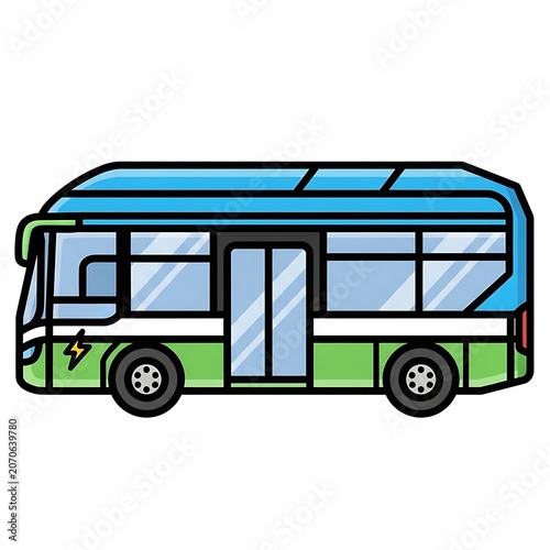 Blue and green vintage style minibus illustration.