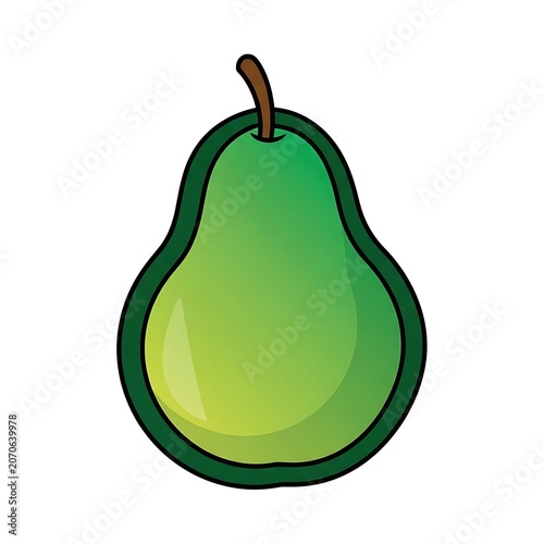 Fresh green pear hanging from stem isolated.