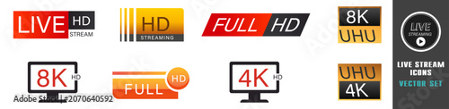 Foto Live streaming hd icon set with full resolution screens on transparent backgroun