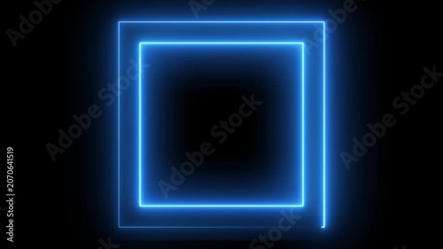 Bright square frame neon light flickering animation.