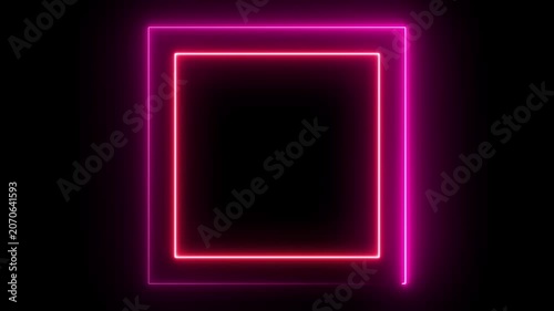 Bright square frame neon light flickering animation.