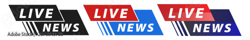 Fotografie Set of live news badges in red, blue, and black