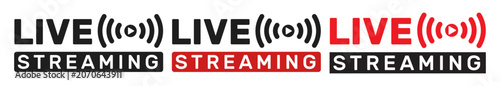 Fotografía Live streaming symbol icon with play button and broadcast waves on transparent b