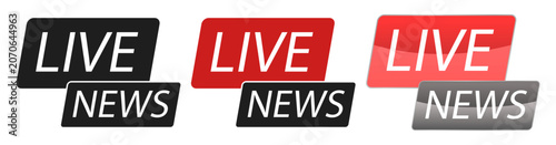 Foto Live news icon set with bold flat broadcast buttons and media symbols on transpa