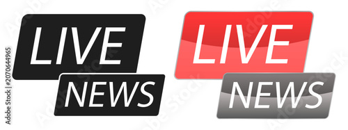Fotografía Live news icon label with red and gray rectangular broadcast signs on transparen
