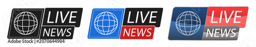 Photos Live news globe icon with wireframe sphere and text broadcast on transparent bac