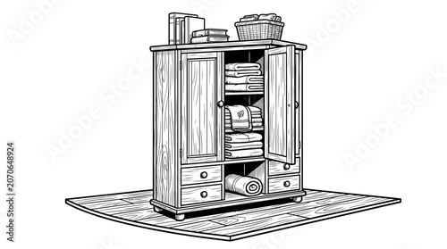 Fotografie Vintage wooden kitchen storage cabinet.